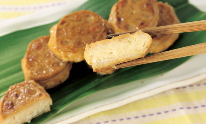 れんこんとひき肉のはさみ焼き手順画像