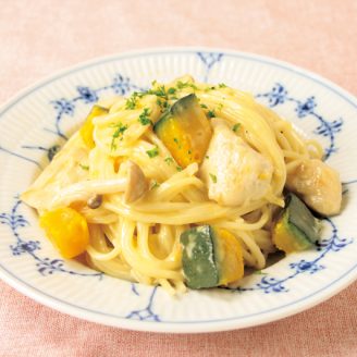 ささみとかぼちゃの濃厚クリームパスタ