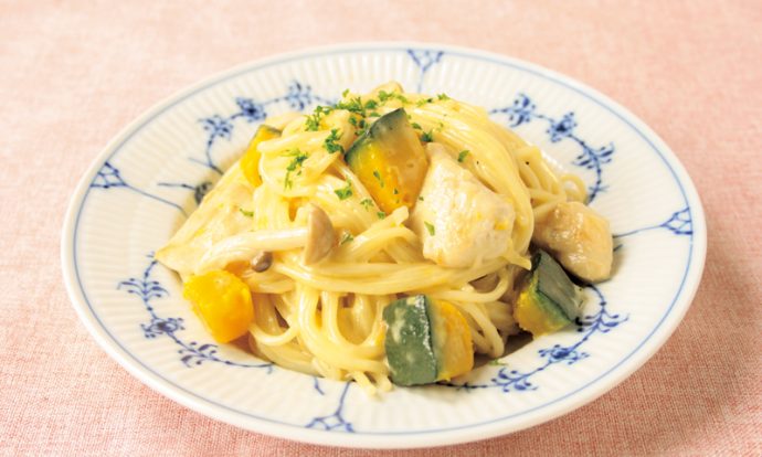 ささみとかぼちゃの濃厚クリームパスタ