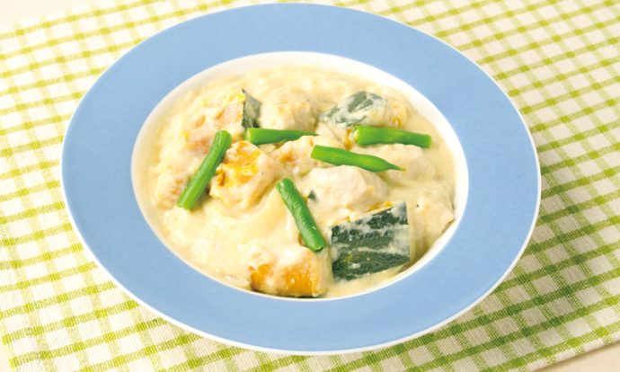 かぼちゃと鶏ムネ肉の豆乳クリーム煮