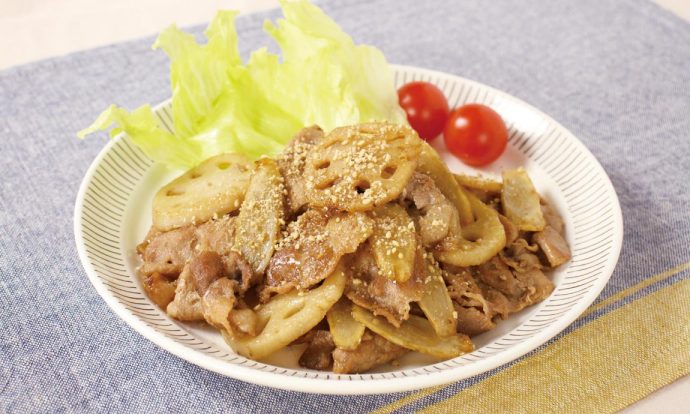 豚肉と根菜の甘酢照り焼き