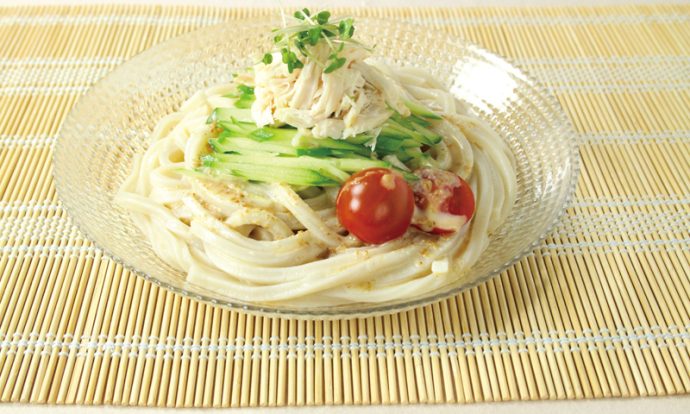 レンジ蒸し鶏のバンバンジー風うどん